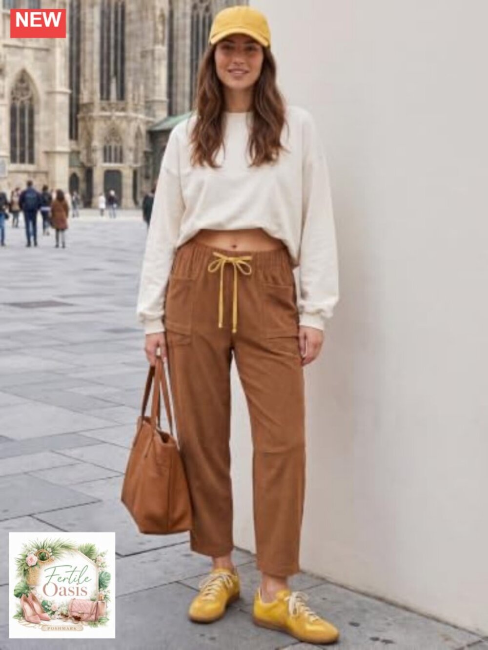 Womens Corduroy Barrel Pants Drawstring Wide Leg Baggy Fall Trousers - Picture 2 of 6